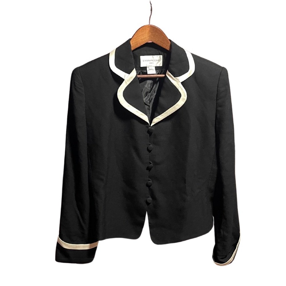 Evan Picone Blazer Size 10 | Black with White Lapels | Workwear + Free Shipping